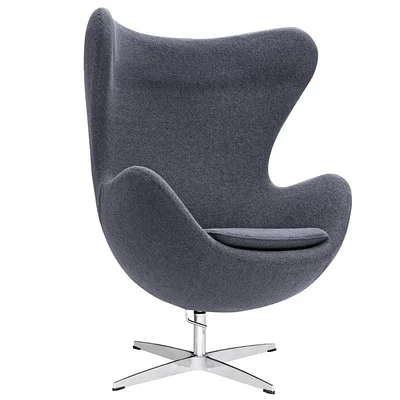 Plata Decor Egg Lounge Chair - Grey Fabric and Chrome Base