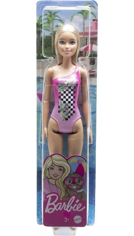 ​Barbie Dolls Wearing Swimsuits (Sustainable Materials) - Tropical Checkers, for Kids 3 to 7 Years Old