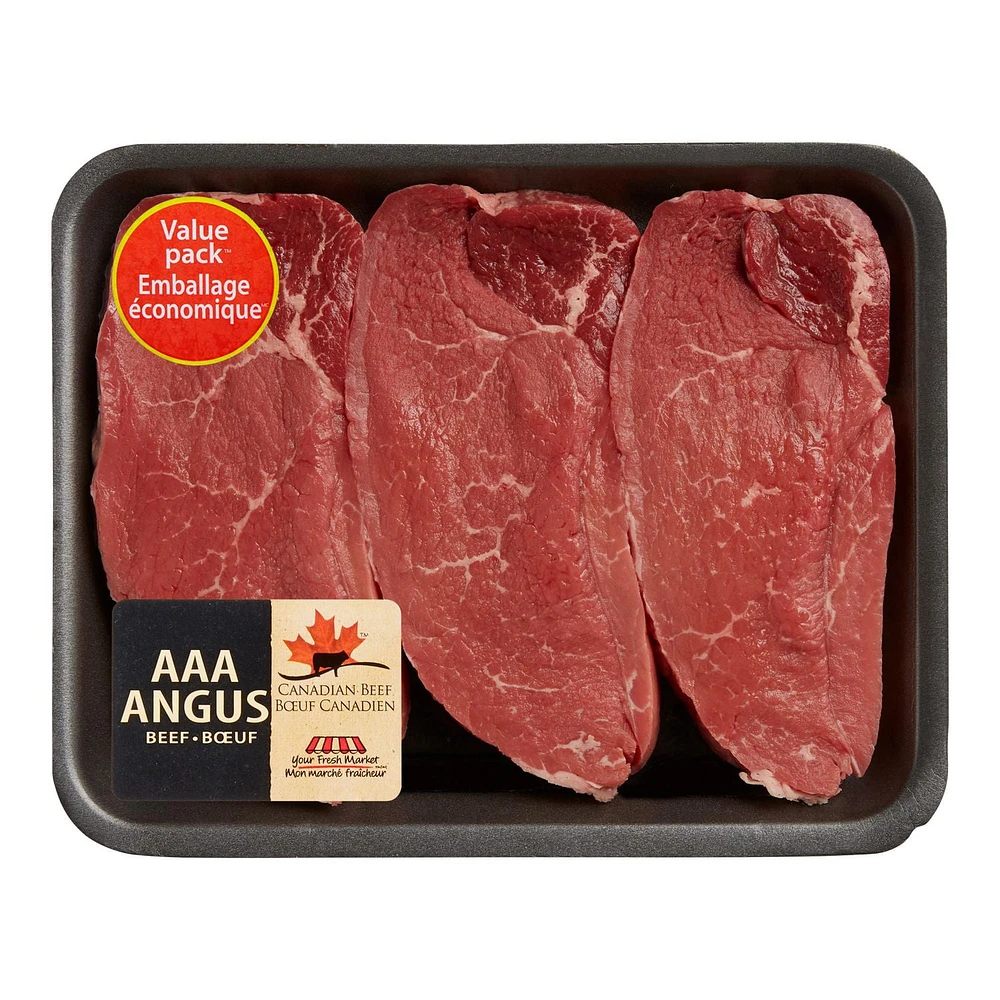 Pointes de surlonge de bœuf Mon marché fraîcheur en emballage économique, 2-3 biftecks, Bœuf Angus AAA, 0,67 - 0,95 kg