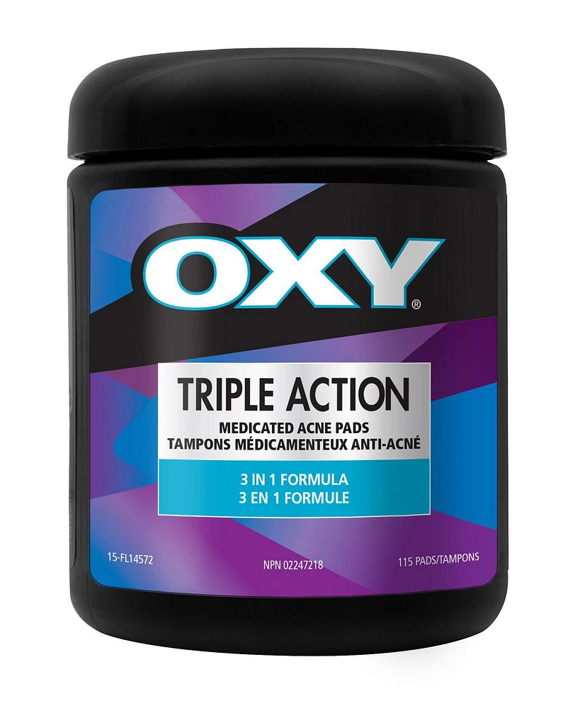 OXY Triple Action Cleansing Acne Pads with Salicylic Acid, For Mild Acne, Frequent Recurring Breakouts, and Combination Skin, 115ct, Cleansing Acne Pads, 115ct