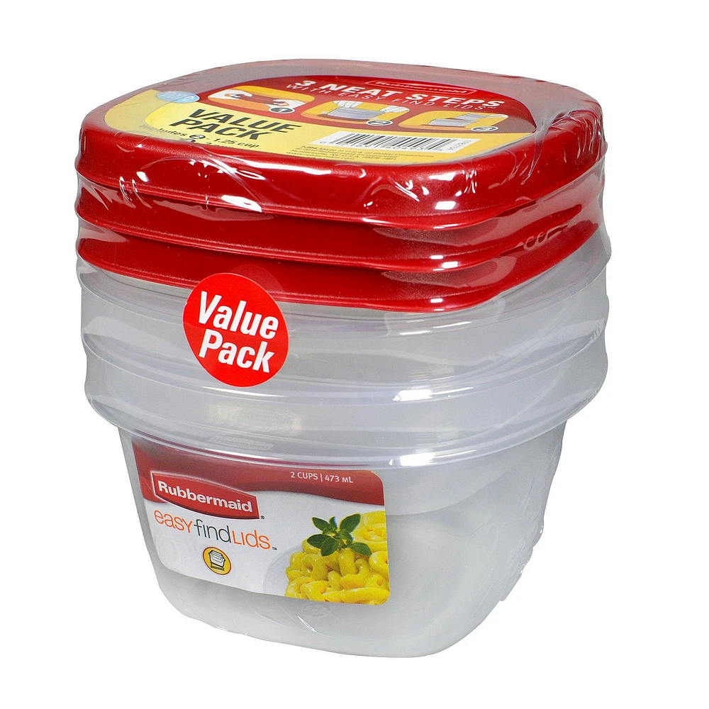 Rubbermaid Easy-Find Lid Food Storage Container Value Pack, 2-296 mL, 1-473mL