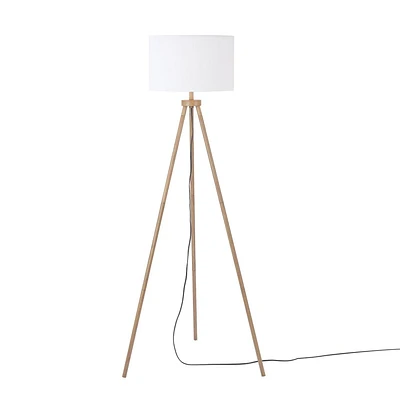 Shelly 60" Faux Wood Floor Lamp with White Linen Shade