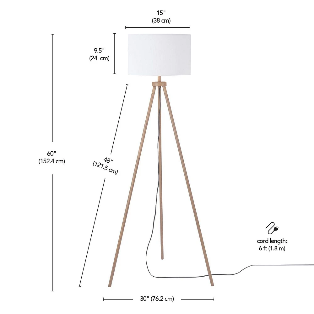 Shelly 60" Faux Wood Floor Lamp with White Linen Shade