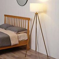 Shelly 60" Faux Wood Floor Lamp with White Linen Shade