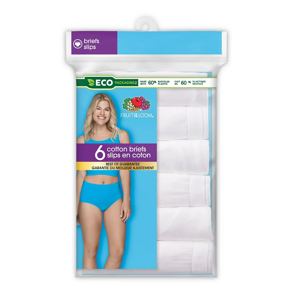 Fruit of the Loom Women's Cotton Briefs, 6-Pack, Sizes 5 - 8