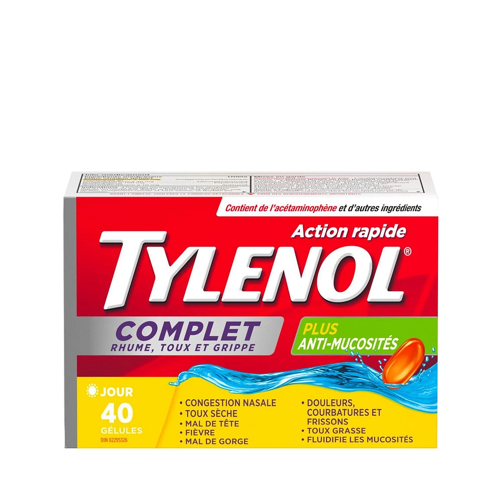 Tylenol Complete Cold, Cough & Flu plus Mucus Relief Liquid Gels, Daytime, Relieves Cough Cold & Flu symptoms, 40 count