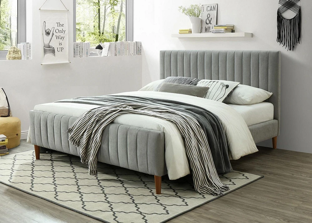 Modern Fabric 60" Queen Platform Bed in Light Grey