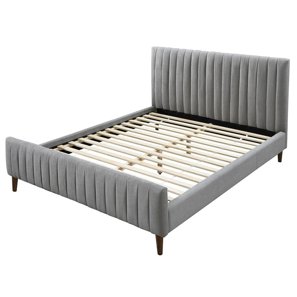 Modern Fabric 60" Queen Platform Bed in Light Grey