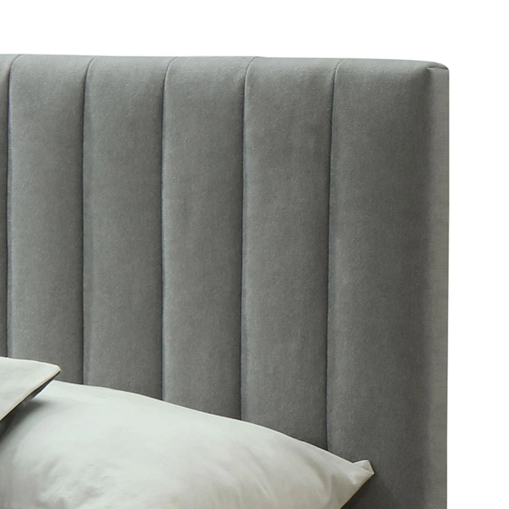 Modern Fabric 60" Queen Platform Bed in Light Grey