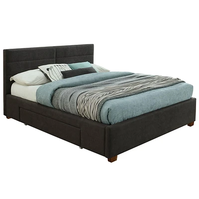 Modern Fabric & Wood 60" Queen Platform Bed W/Drawers in Charcoal