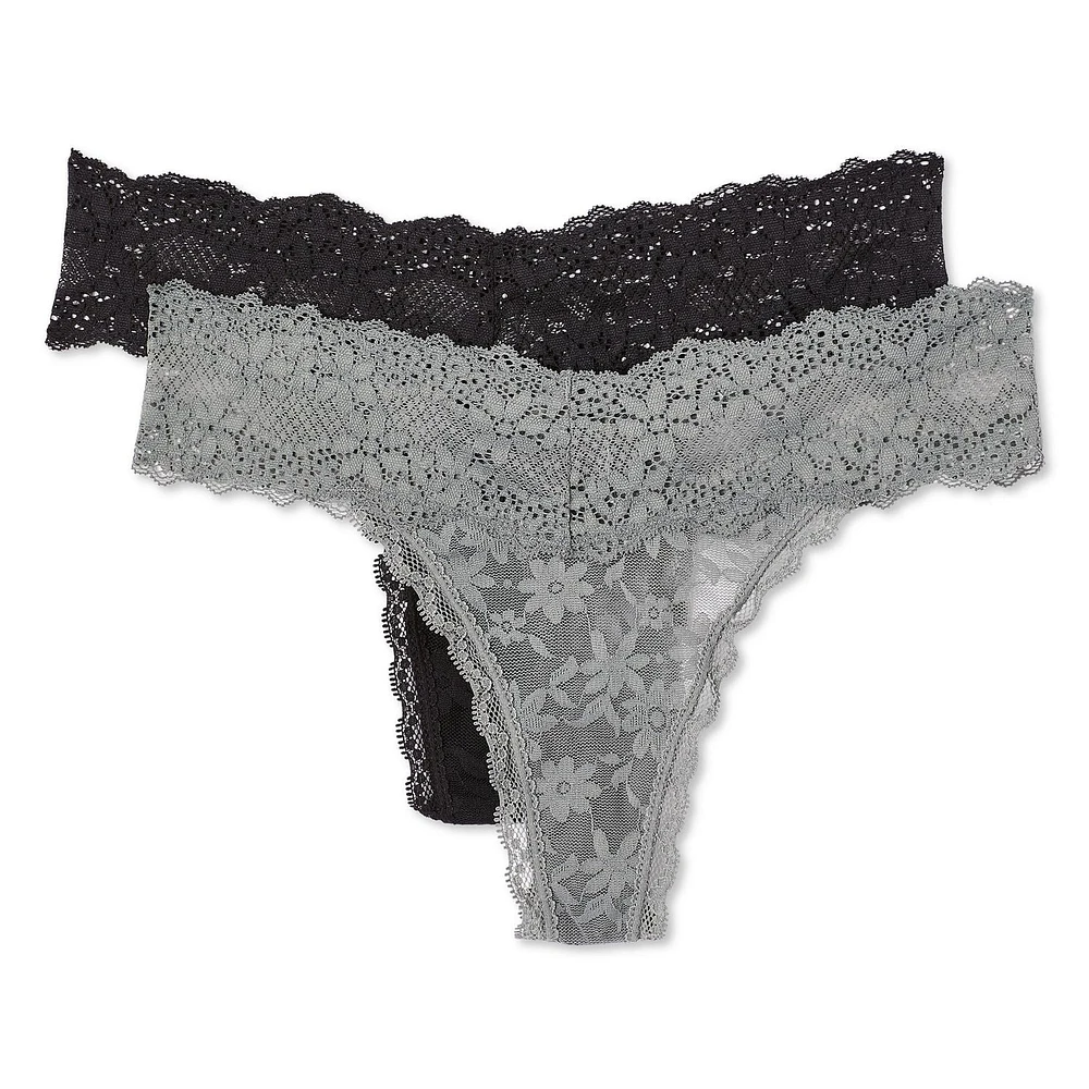 Lot de 2 tangas en dentelle No Boundaries pour femmes Tailles P-TTG