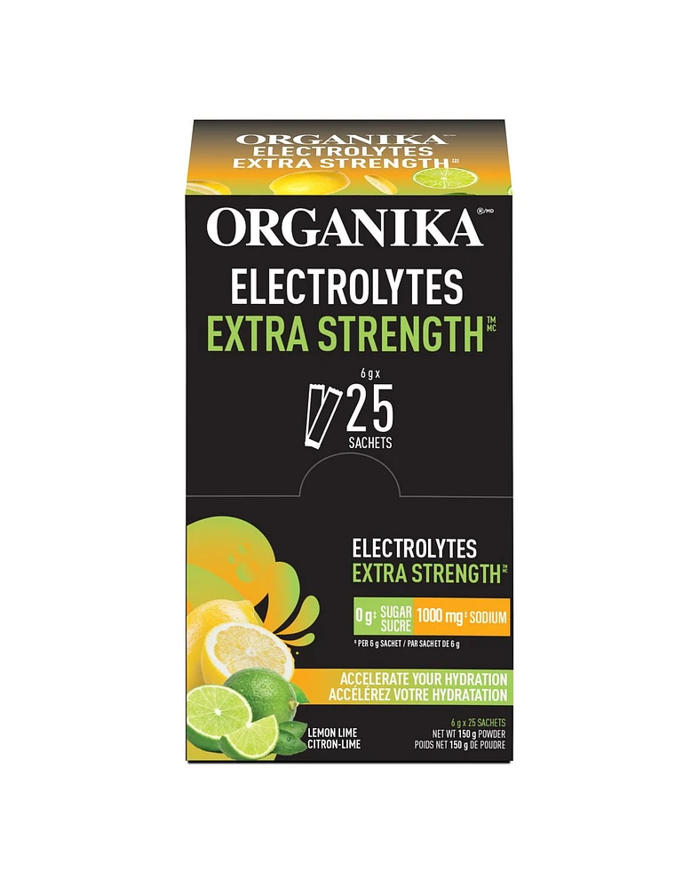 ORGANIKA Electrolytes Extra Strength Lemon Lime On- the-Go Sachets, 25 x 6G Sachets