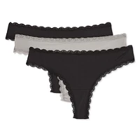 Lot de 3 tangas bordés dentelle George pour femmes Tailles P–TG