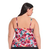 Krista Plus Women's V Neck Crossover Tankini Swim Top with Adjustable Straps and Bust Support