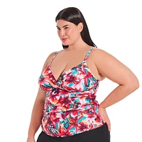 Krista Plus Women's V Neck Crossover Tankini Swim Top with Adjustable Straps and Bust Support