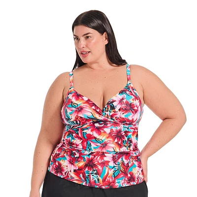 Krista Plus Women's V Neck Crossover Tankini Swim Top with Adjustable Straps and Bust Support