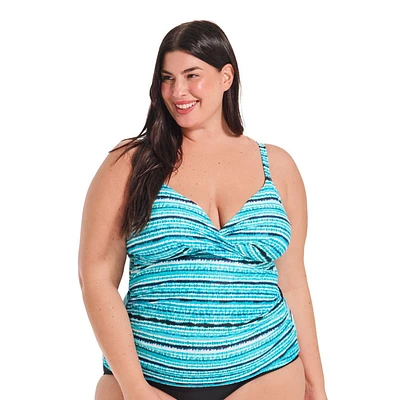 Krista Plus Haut de maillot de bain croisé tankini à col en V pour femme avec bretelles ajustables et soutien de la poitrine
