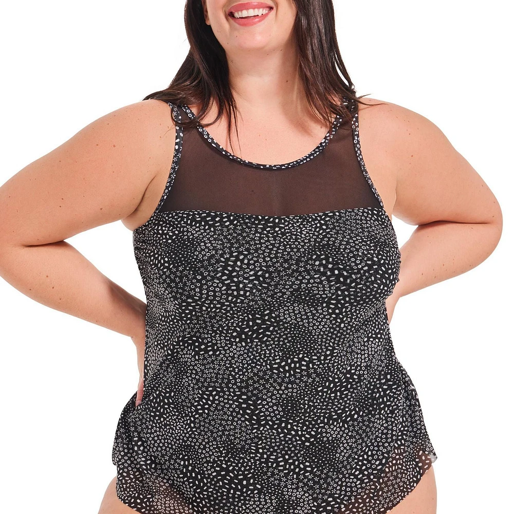 Haut de tankini évasé à col montant et empiècement en maille pour femme Krista Plus