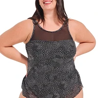 Haut de tankini évasé à col montant et empiècement en maille pour femme Krista Plus
