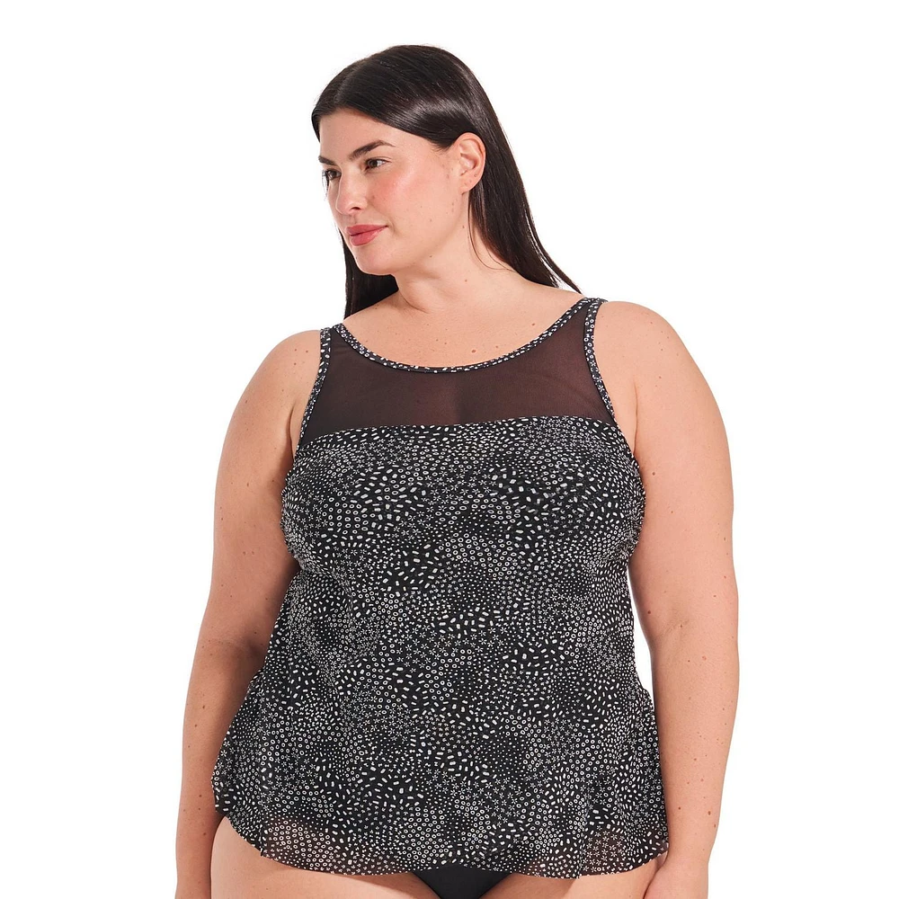 Haut de tankini évasé à col montant et empiècement en maille pour femme Krista Plus