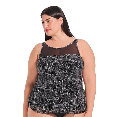 Haut de tankini évasé à col montant et empiècement en maille pour femme Krista Plus