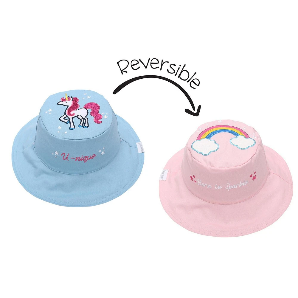 FlapJackKids - Chapeau de soleil réversible pour bébés, enfants et petites - Arc-en-ciel et licorne - UPF 50+