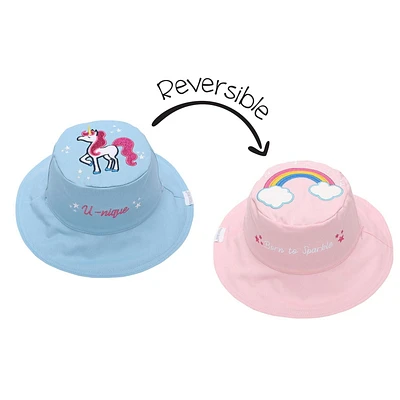 FlapJackKids - Chapeau de soleil réversible pour bébés, enfants et petites - Arc-en-ciel et licorne - UPF 50+