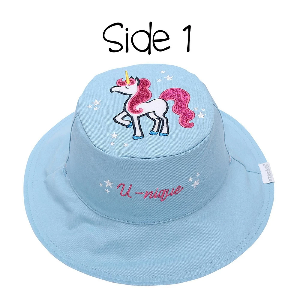 FlapJackKids - Chapeau de soleil réversible pour bébés, enfants et petites - Arc-en-ciel et licorne - UPF 50+