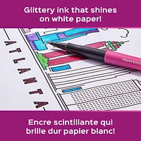 Paper Mate Flair Pens, Metallic Felt Tip Pens, City Lights, Glittery Ink Shines on White Paper, Assorted Colours, 4 Count