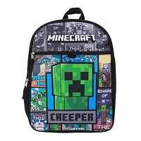 Minecraft Backpack 5-Piece Set 16” Flap Lunch Kit, Utility Case, Keychain and Carabiner