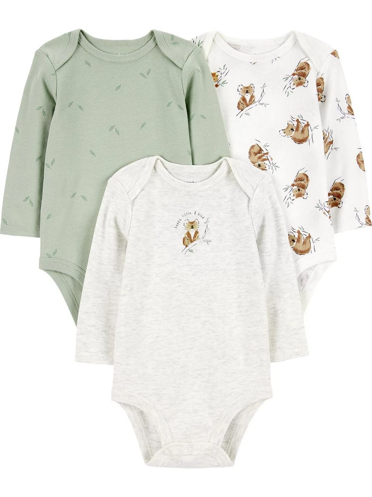 Carter's Child of Mine Bodys vert/gris pour bébés filles et garçons, paquet de 3, tailles prématurées à 18 mois