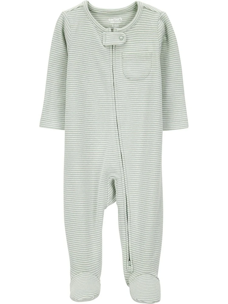 Carter's Child of Mine Ensemble Sleep N Play unisexe à rayures vertes pour bébé, paquet de 2
