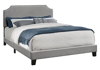 Monarch Specialties Bed, Queen Size, Platform, Bedroom, Frame, Upholstered, Linen Look, Wood Legs, Grey, Chrome, Transitional