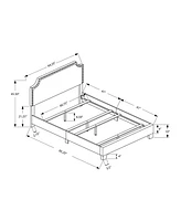 Monarch Specialties Bed, Queen Size, Platform, Bedroom, Frame, Upholstered, Linen Look, Wood Legs, Grey, Chrome, Transitional