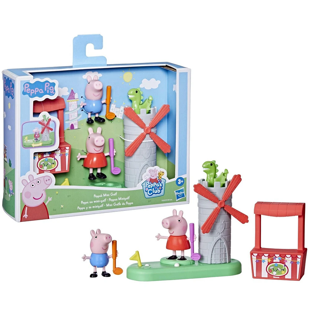 Peppa Pig Peppa's Club Peppa's Mini Golf Preschool Playset Toy, Features 2 Figures and Spinning Windmill, for Ages 3 and Up