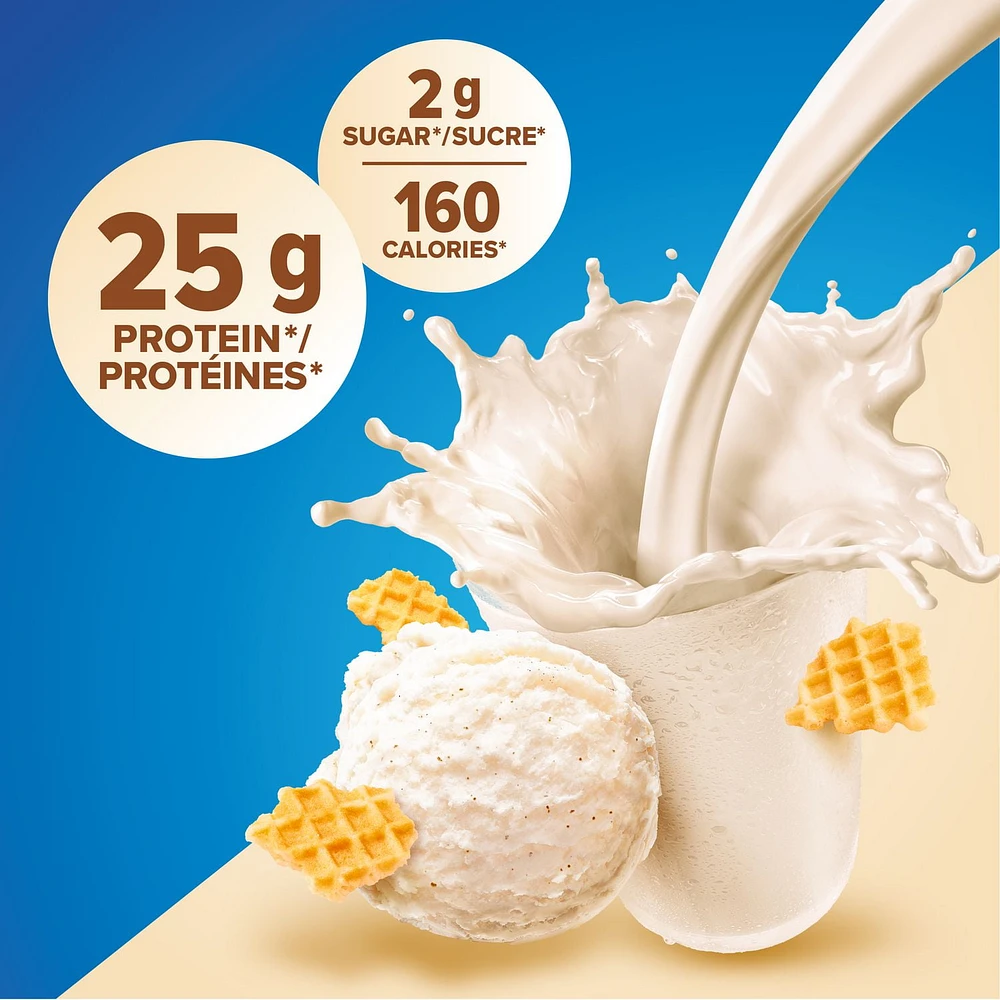 Lait frappé à la vanille, poudre de protéines de lactosérum à 100 %, 25 g de protéines et 2 g de sucre/mesure, 453 g/1 lb NOUVELLE APPARENCE! La poudre de protéines de lactosérum à 100 % Pure Protein offre un puissant mélange protéique - délicieux, pratique et à action rapide.