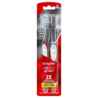 Colgate 360° Optic White Sonic Powered Vibrating Toothbrush, Soft - 2 Count, 2 Count