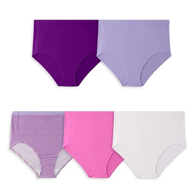 Fruit of the Loom Women's Fit for Me Cotton Brief, 5-Pack, Sizes: 9-13