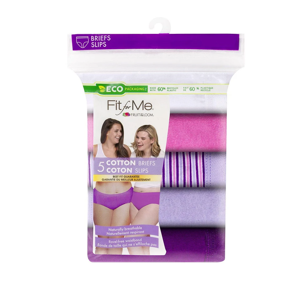 Fruit of the Loom Women's Fit for Me Cotton Brief, 5-Pack, Sizes: 9-13