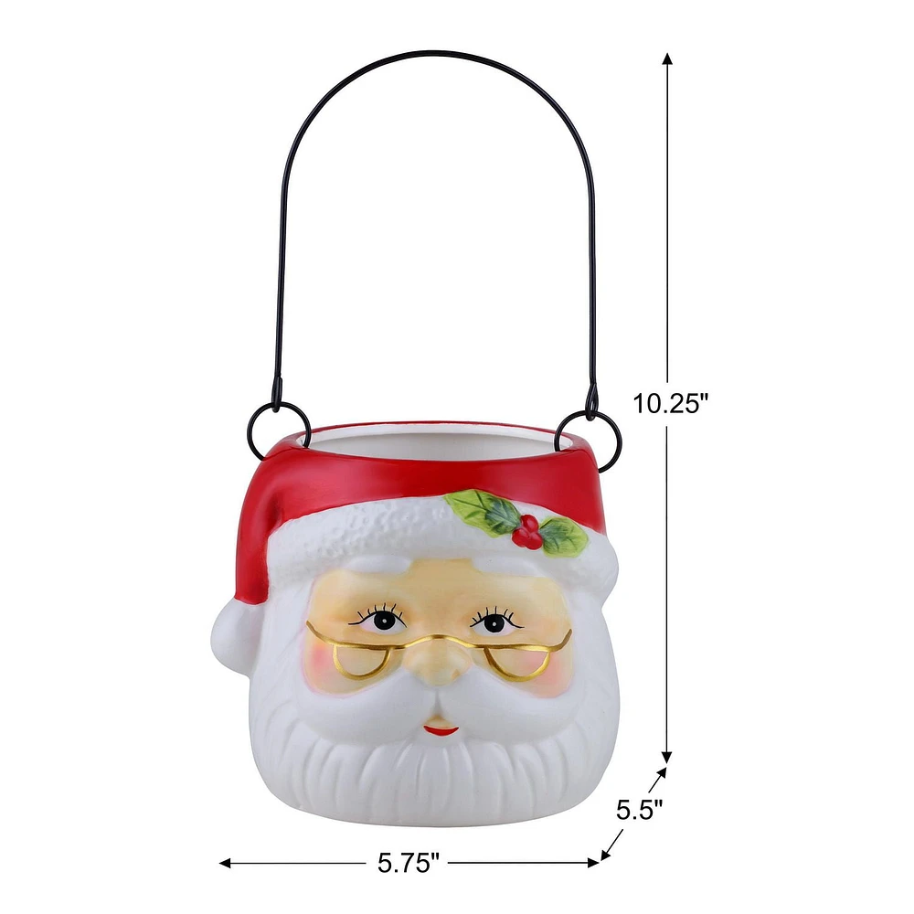 Mr. Christmas 5" Nostalgic Ceramic Santa Claus Hanging Lantern, Red