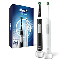 Oral-B Pro 1000 Electric Toothbrush, Black & White, 2 Handles, 2 Chargers, 2 Brush Heads