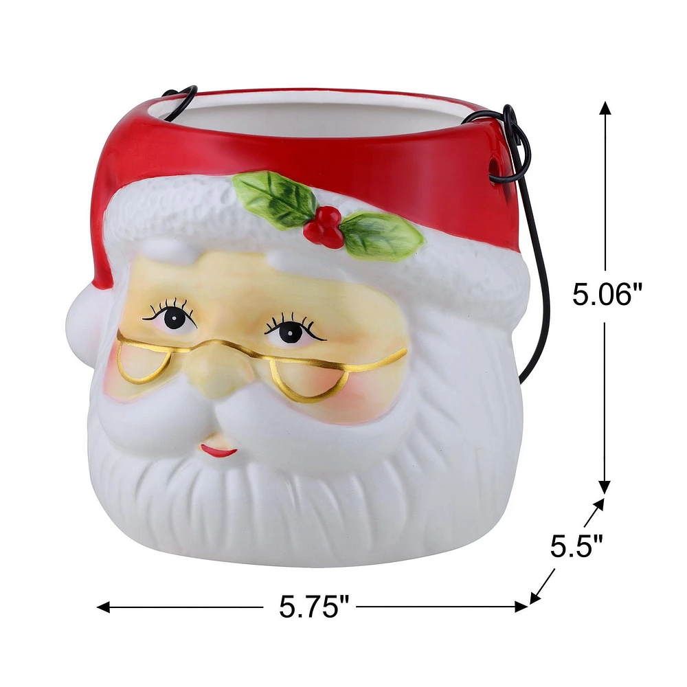 Mr. Christmas 5" Nostalgic Ceramic Santa Claus Hanging Lantern, Red