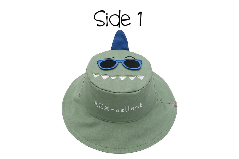 FlapJackKids - Chapeau de soleil réversible pour bébés, enfants et petites - Dino & Surfer Dino - UPF 50+