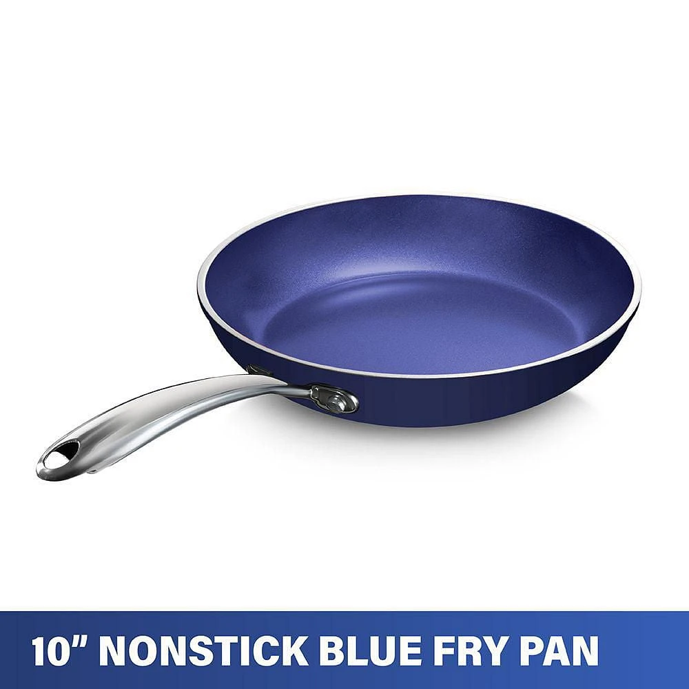 GraniteStone Blue 10" Fry Pan with Ultra Durable Mineral and Diamond Triple Coated 100% PFOA Free, Open Skillet with Stay Cool Stainless Steel Handle, Oven & Dishwasher Safe