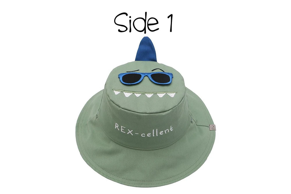 FlapJackKids - Reversible Baby, Kids & Toddler Sun Hat - Dino & Surfer Dino - UPF 50+