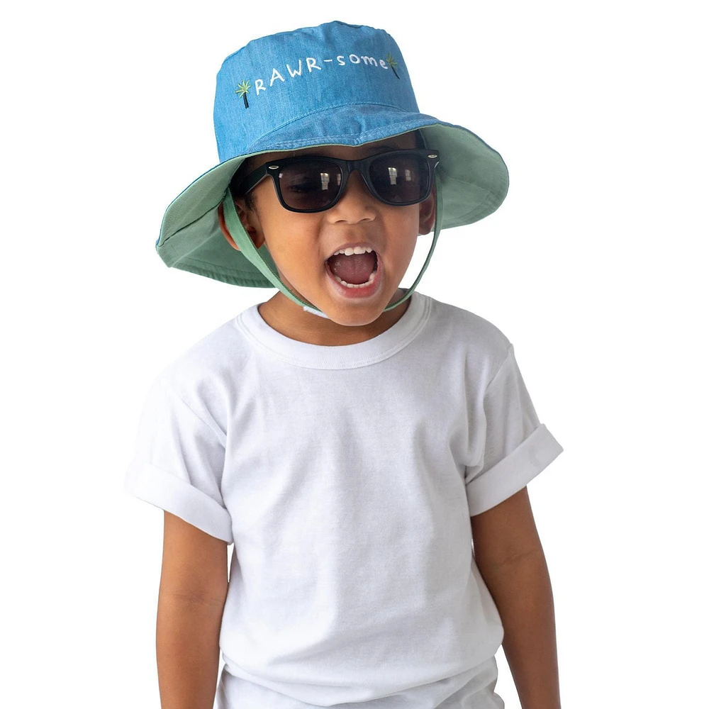 FlapJackKids - Reversible Baby, Kids & Toddler Sun Hat - Dino & Surfer Dino - UPF 50+