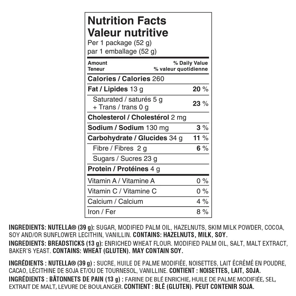 NUTELLA & GO! Hazelnut And Cocoa Spread with Breadsticks, Snack Packs, Perfect Snacks for Kids, 52g
