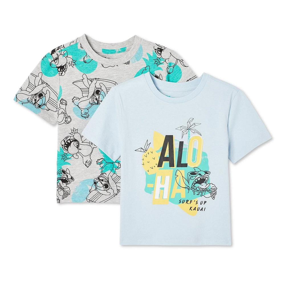 Lot de 2 t-shirts Stitch Disney pour petits garçons Tailles 2T-5T