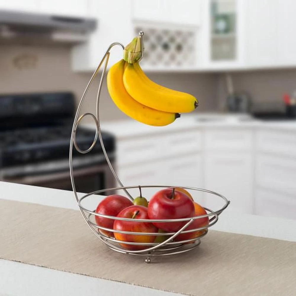 Satin Nickel Fruit Bowl with Banana Tree