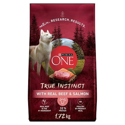 Purina ONE Véritable Instinct Boeuf et Saumon, Nourriture Sèche pour Chiens 1,72-12,4 kg